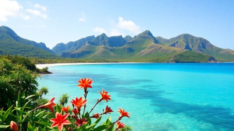 Komodo National Park landscape with beaches and hills.